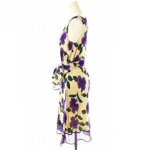 M'S GRACY ノースリーブワンピース 花柄 膝丈 38 ベージュ 紫