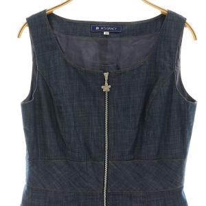 M'S GRACY ジップアップデニムワンピース ひざ丈 ノースリーブ 40 紺 ネイビー