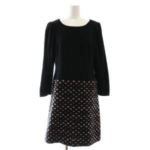 ドットニットワンピース ウール 40 黒 ピンク グレー /MI OS