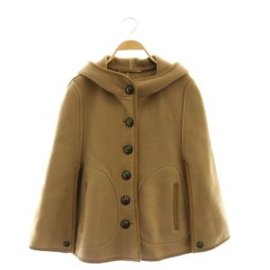 ポンチョケープコート フーディー マント フロントボタン ウール F キャメル