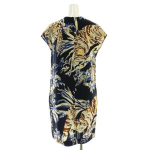 STELLA McCARTNEY 総柄 猫 ひざ丈 ワンピース 36 紺 マルチカラー