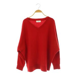 24AW ソフトラムナイロンVネックプルオーバー ニット セーター 長袖 ドルマンスリーブ レッド /MY