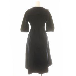 CELFORD 衿付きホールガーメントワンピース 五分袖 Vネック ニット ロング リブ 38 濃紺 ダークネイビー