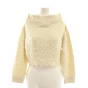 24AW ラメミックスフェザーニットプルオーバー セーター クロップド モヘヤ混 F オフホワイト シルバー色
