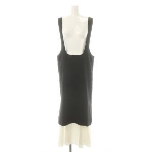 23AW ストレッチサキソニーレイヤードサロペットスカート ロング 38 黒 白 ブラック ホワイト /DF