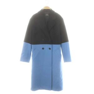 ウールバイカラーチェスターコート ロング アウター 40 濃紺 水色 ダークネイビー ライトブルー /MI