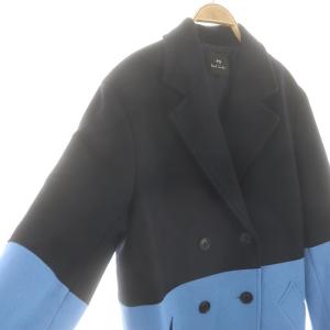PS Paul Smith ウールバイカラーチェスターコート ロング アウター 40 濃紺 水色 ダークネイビー ライトブルー /MI