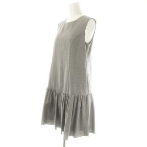 FOXEY NEW YORK ギャザーフリルワンピース ミニ ノースリーブ 38 グレー 38312 /DO OS