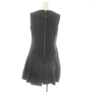 FOXEY NEW YORK ノースリーブデニムワンピース ミニ Vネック フリル 38 紺 ネイビー 39368 /DO OS