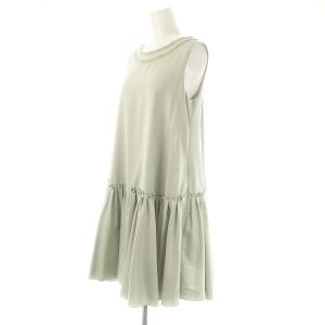 FOXEY NEW YORK ワンピース ミニ ノースリーブ リネン 38 緑 グリーン