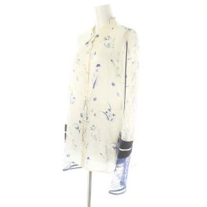 Mame Kurogouchi silk lame print sleeves shirt 1 ホワイト ブルー