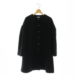 アンゴラビーバーデザインスリーブコート アウター ノーカラー ロング 36 黒 ブラック /HK OS