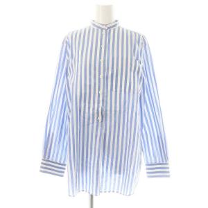 フィービー期 ストライププルオーバーシャツ 長袖 バンドカラー 34 ライトブルー 白 ホワイト 2 0DO4/6759
