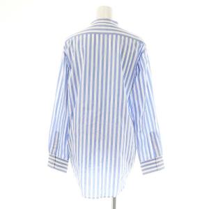 CELINE フィービー期 ストライププルオーバーシャツ 長袖 バンドカラー 34 ライトブルー 白 ホワイト 2 0DO4/6759