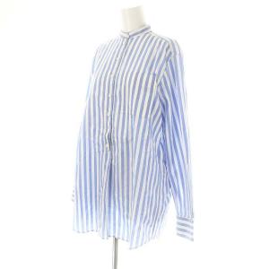 CELINE フィービー期 ストライププルオーバーシャツ 長袖 バンドカラー 34 ライトブルー 白 ホワイト 2 0DO4/6759