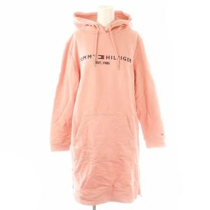 ロゴ パーカーワンピース 長袖 膝丈 コットン M ピンク /NR OS