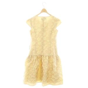 René 22年 TISSUE社製 フラワージャガードワンピース ロング ミモレ フレンチスリーブ 36 ベージュ ライトイエロー 6216130