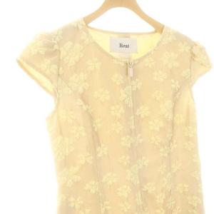 René 22年 TISSUE社製 フラワージャガードワンピース ロング ミモレ フレンチスリーブ 36 ベージュ ライトイエロー 6216130