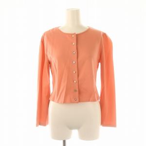 22年 バックリボン ビジューパールボタン カーディガン ニット 長袖 36 ピンク /HK OS