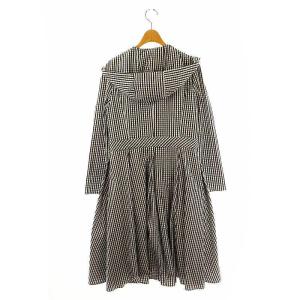 René ベーシック basic ギンガムチェックフード付きコート ジップアップ 38 ブラック ホワイト /DO