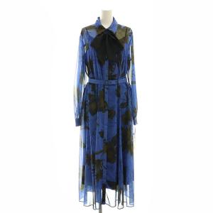 24AW リボン付ロゴフラワープリントワンピース 38 ブルー