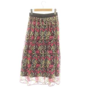GRACE CONTINENTAL 23SS リーフ刺繍タックスカート チュールスカート フレア ロング 36 黒 マルチカラー /ES OS