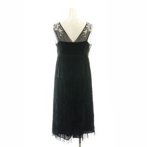 GRACE CONTINENTAL 23AW 刺繍フリンジワンピース ミディ丈 ひざ丈 ノースリーブ 36 黒 ブラック /DF OS