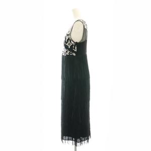 GRACE CONTINENTAL 23AW 刺繍フリンジワンピース ミディ丈 ひざ丈 ノースリーブ 36 黒 ブラック /DF OS