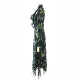 GRACE CONTINENTAL 24AW フラワープリントボウタイ付ワンピース 36 ブラック