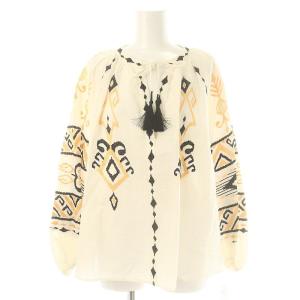 23SS キカカフタンTOP ブラウス プルオーバー 長袖 刺繍 タッセル リネン混 36 アイボリー