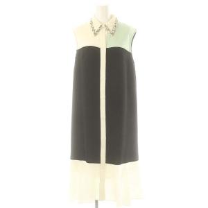 カラーブロックシャツドレス ワンピース ひざ丈 ノースリーブ 38 黒 ブラック 白 ホワイト /MF