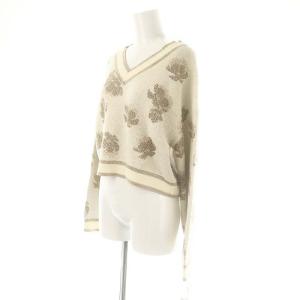 GRACE CONTINENTAL 25SS ラメフローラルニットトップ ニット セーター 長袖 ショート丈 クロップド 36 白 ホワイト ベージュ