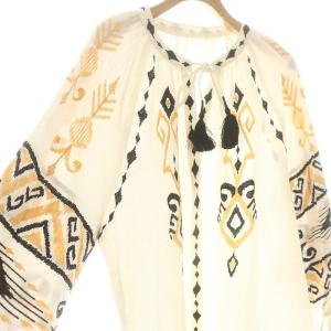 Diagram GRACE CONTINENTAL 23SS キカカフタンTOP ブラウス プルオーバー 長袖 刺繍 タッセル リネン混 36 アイボリー