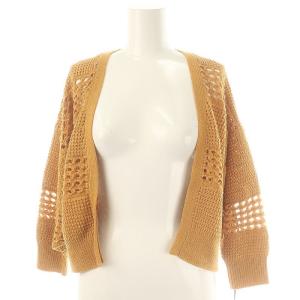23SS タックスクエアニットカーディガン 長袖 九分袖 透かし編み ボタンレス 36 キャメルオレンジ