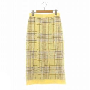 チェックタイトニットスカート ロング 36 黄 イエロー マルチカラー /DF OS