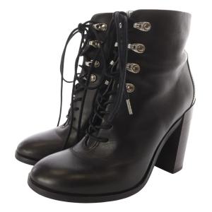 DIESEL レースアップ ブーツ チャンキーヒール レザー 38 黒 ブラック /SR38