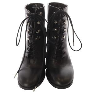 DIESEL レースアップ ブーツ チャンキーヒール レザー 38 黒 ブラック /SR38