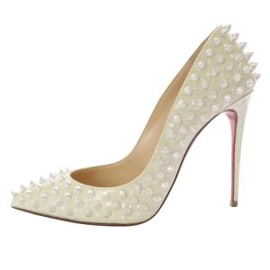 Christian Louboutin パンプス ピンヒール ポインテッドトゥ スパイク エナメルレザー 37.5 アイボリー