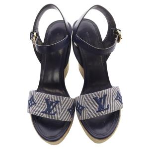 LOUIS VUITTON セイルアウェイライン モノグラム キャンバス サンダル 37 ネイビー CL1127
