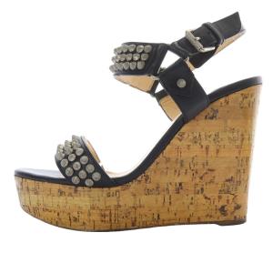 Christian Louboutin スパイク サンダル コルクソール ストラップ 38 25cm 黒 ブラック