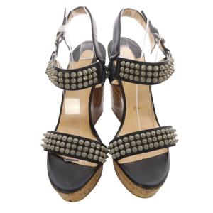 Christian Louboutin スパイク サンダル コルクソール ストラップ 38 25cm 黒 ブラック