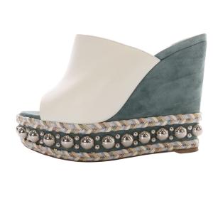 Christian Louboutin JANIBASEE スタッズ ウェッジソール サンダル 38 青 ブルー 白