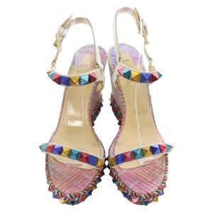 Christian Louboutin カタクロウ スタッズ ウェッジソール サンダル ストラップ 37 マルチカラー