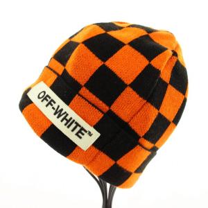 Off-White ニット帽 ビーニー チェッカーフラッグ オレンジ /MM OF