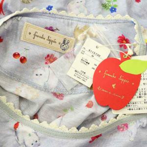 franche lippée ネコ柄ワンピース ミニ プリント 五分袖 レース M グレー