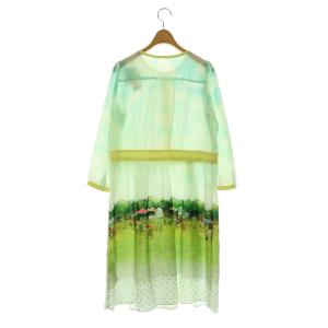 franche lippée ワンピース ロング 七分袖 総柄 シフォン M ブルー グリーン