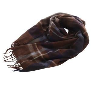 フリンジ柄 チェックマフラー ストール 茶色 ブラウン /SR24