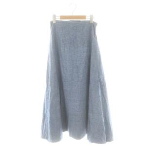 シャンブレーマキシフレアスカート ロング コットン S インディゴブルー