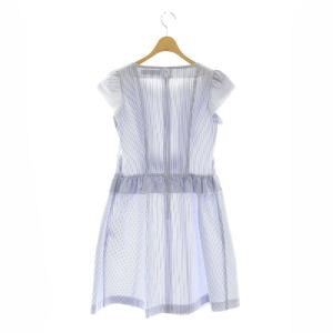M'S GRACY ストライプフリルリボンワンピース 膝丈 フレンチスリーブ 38 ライトブルー 白 ホワイト /DO OS