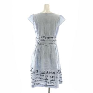 M'S GRACY メッセージプリントワンピース 膝丈 フレンチスリーブ ストライプ 38 ライトブルー 白 黒